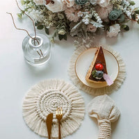 Poteau Round Macrame Fringe Coaster Set Coasters Jodora Natural