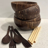 Hera Coconut Bowls w/Cutlery Set Coconut Bowl Set Jodora Inc