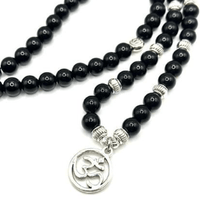 Kingstree Black Agate Prayer 108 Beads with Om Charm Mala Mantra Beaded Necklace Stretch Wrap Bracelet Prayer Beads Jodora Inc