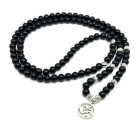 Kingstree Black Agate Prayer 108 Beads with Om Charm Mala Mantra Beaded Necklace Stretch Wrap Bracelet Prayer Beads Jodora Inc