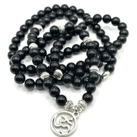 Kingstree Black Agate Prayer 108 Beads with Om Charm Mala Mantra Beaded Necklace Stretch Wrap Bracelet Prayer Beads Jodora Inc