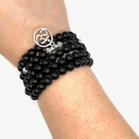 Kingstree Black Agate Prayer 108 Beads with Om Charm Mala Mantra Beaded Necklace Stretch Wrap Bracelet Prayer Beads Jodora Inc