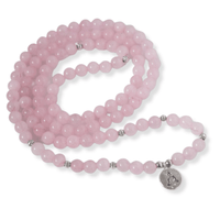 Rodessa Rose Quartz Buddha Prayer Beads 108 Mala Beaded Necklace Stretch Wrap Bracelet Prayer Beads Jodora Inc