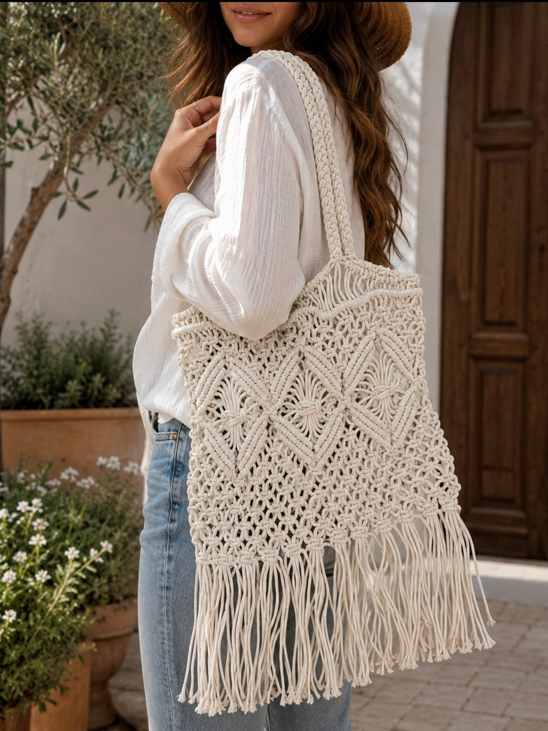 Sedona Fringe Tote Sedona Fringe Tote Handbag Jodora Inc White