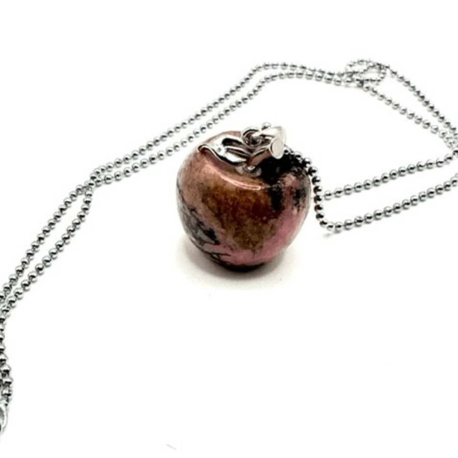JODORA Artesia Orchard Elegance Sterling Silver Polished Red Rhodonite Gemstone Necklace Necklace Jodora Inc