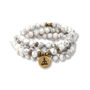 Awander White Howlite Buddha Prayer 108 Beads Mala Mantra Beaded Necklace Stretch Wrap Bracelet Prayer Beads Jodora Inc
