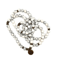Awander White Howlite Buddha Prayer 108 Beads Mala Mantra Beaded Necklace Stretch Wrap Bracelet Prayer Beads Jodora Inc