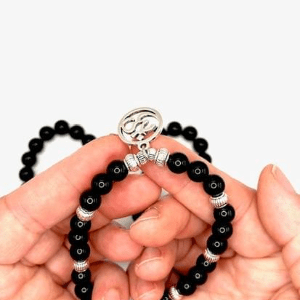 Kingstree Black Agate Prayer 108 Beads with Om Charm Mala Mantra Beaded Necklace Stretch Wrap Bracelet Prayer Beads Jodora Inc