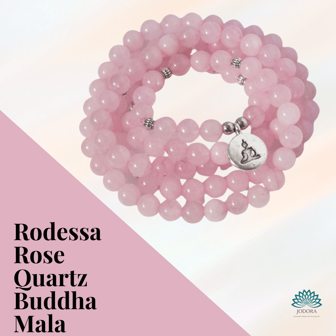Rodessa Rose Quartz Buddha Prayer Beads 108 Mala Beaded Necklace Stretch Wrap Bracelet Prayer Beads Jodora Inc