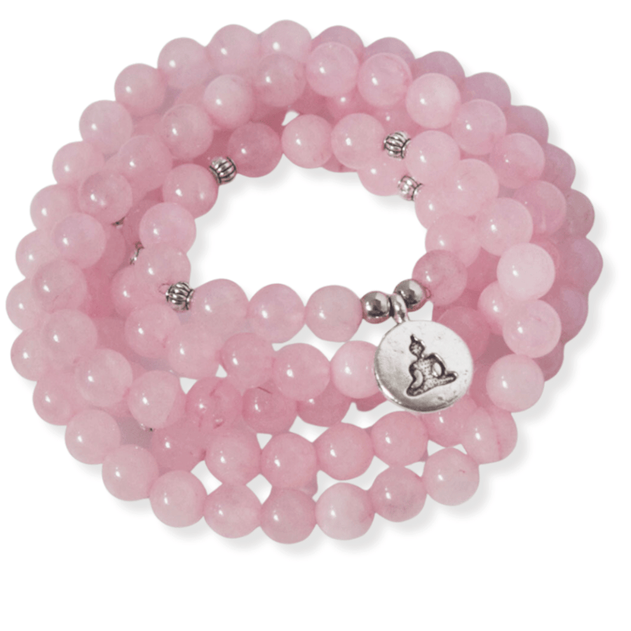 Rodessa Rose Quartz Buddha Prayer Beads 108 Mala Beaded Necklace Stretch Wrap Bracelet Prayer Beads Jodora Inc