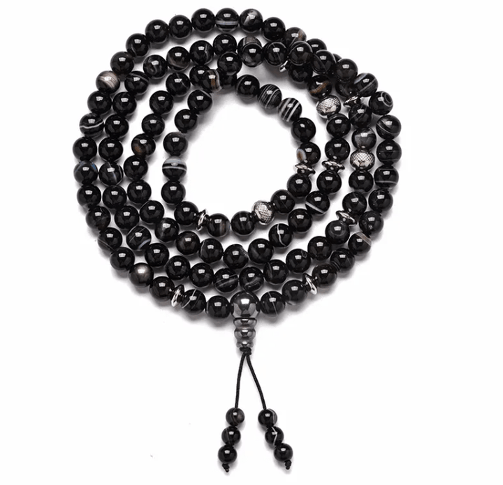 Wacunda Black Obsidin Prayer 108 Beads Mala Mantra Beaded Necklace Stretch Wrap Bracelet Prayer Beads Jodora Inc