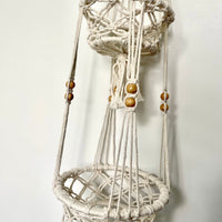 Beaded Double Tier Macramé Hanging Baskets Hanging Planter Jodora Natural