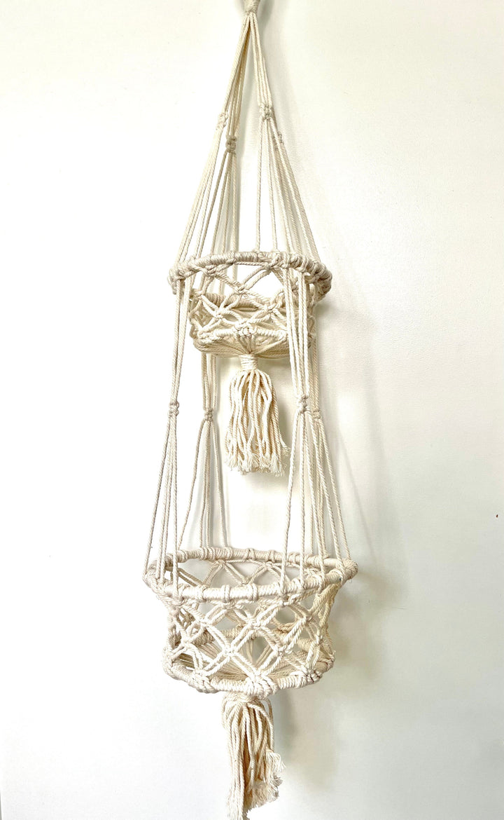 Double Tier Macramé Indoor Hanging Baskets Hanging Planter Jodora Natural